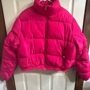 Cropped Hot Pink Puffer Jacket